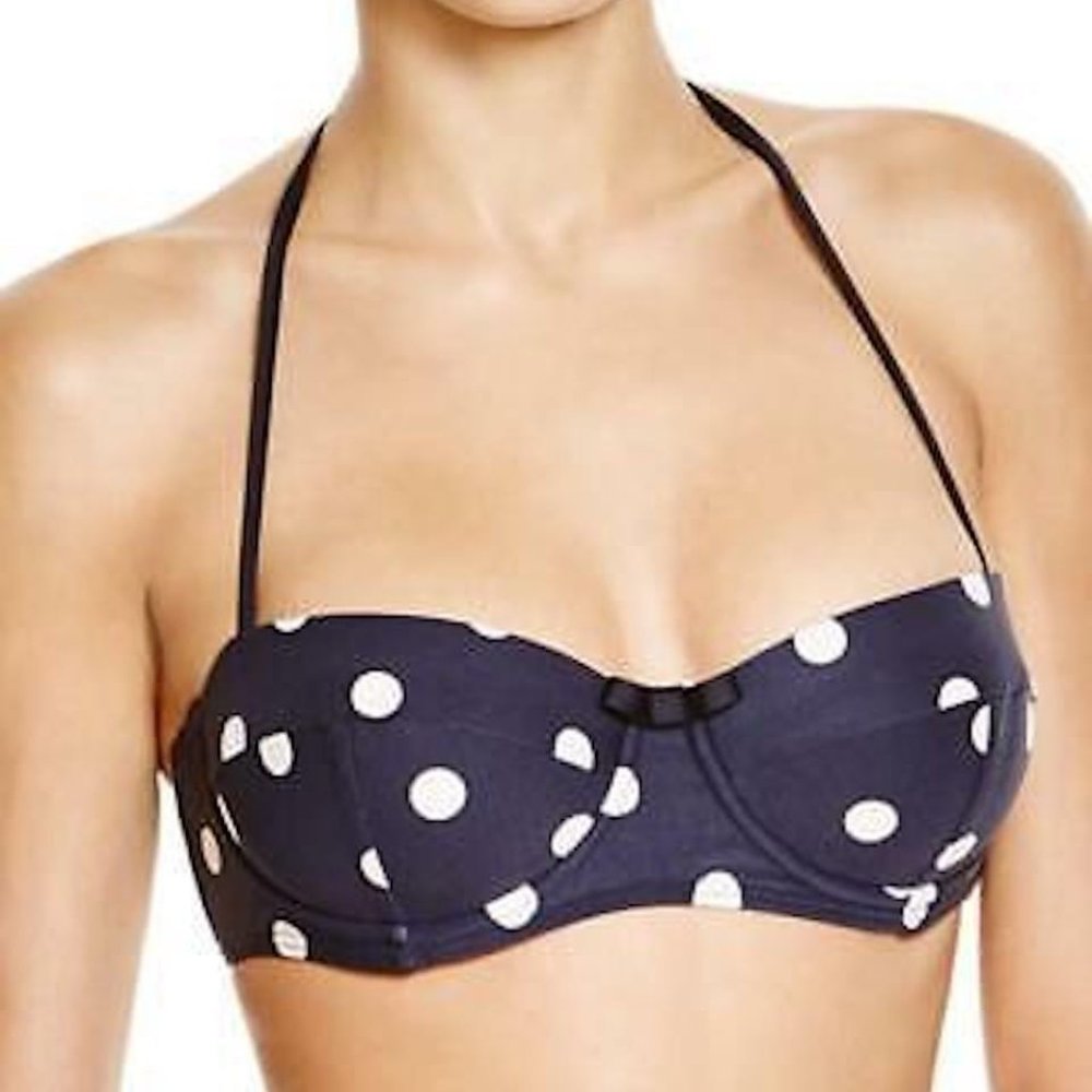 NWT Kate Spade Bolsa Chica Navy Polka Dot Halter Retro Bikini Top S
